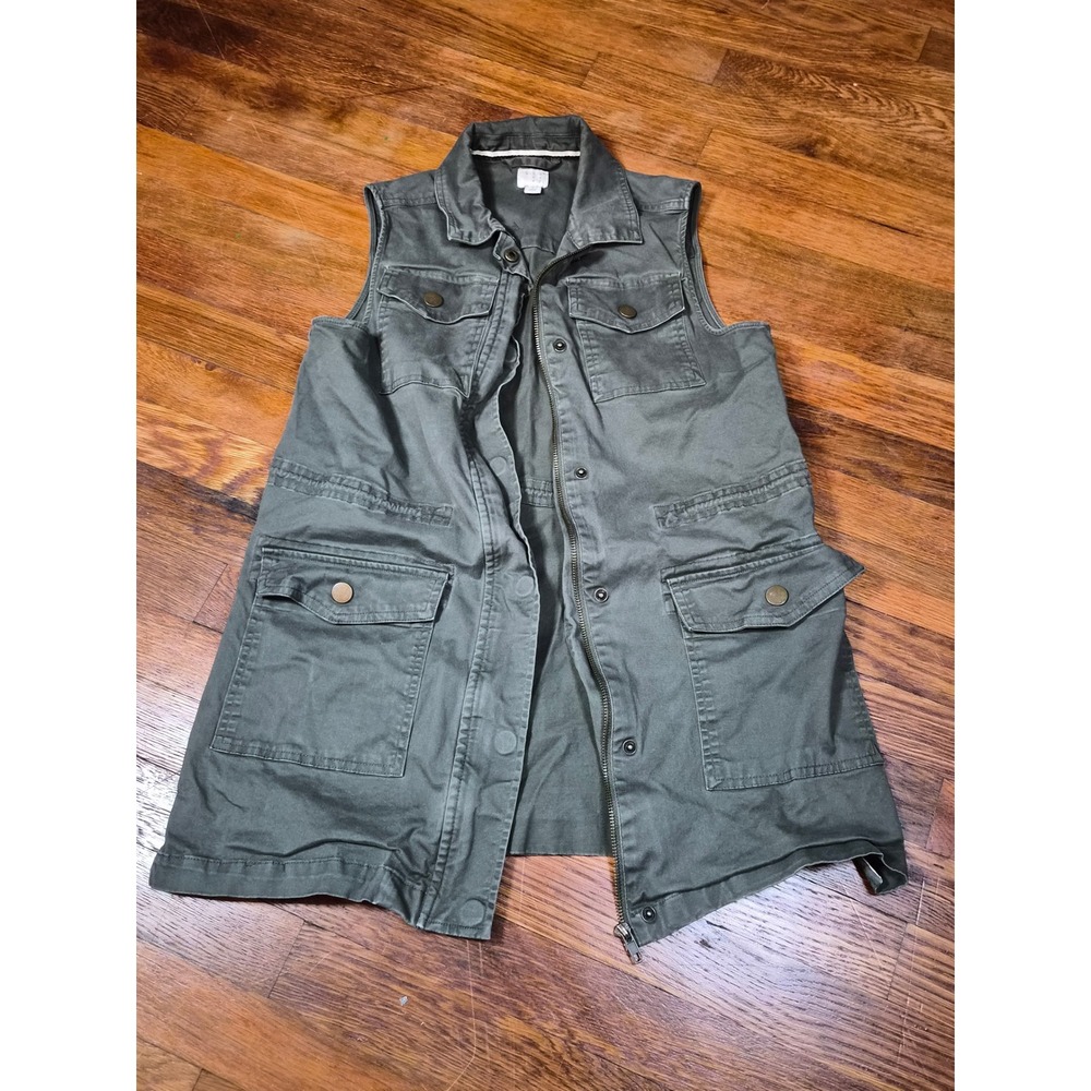 A New Day Womens Utility Vest Olive Green Longline Cargo Military Jacket Small